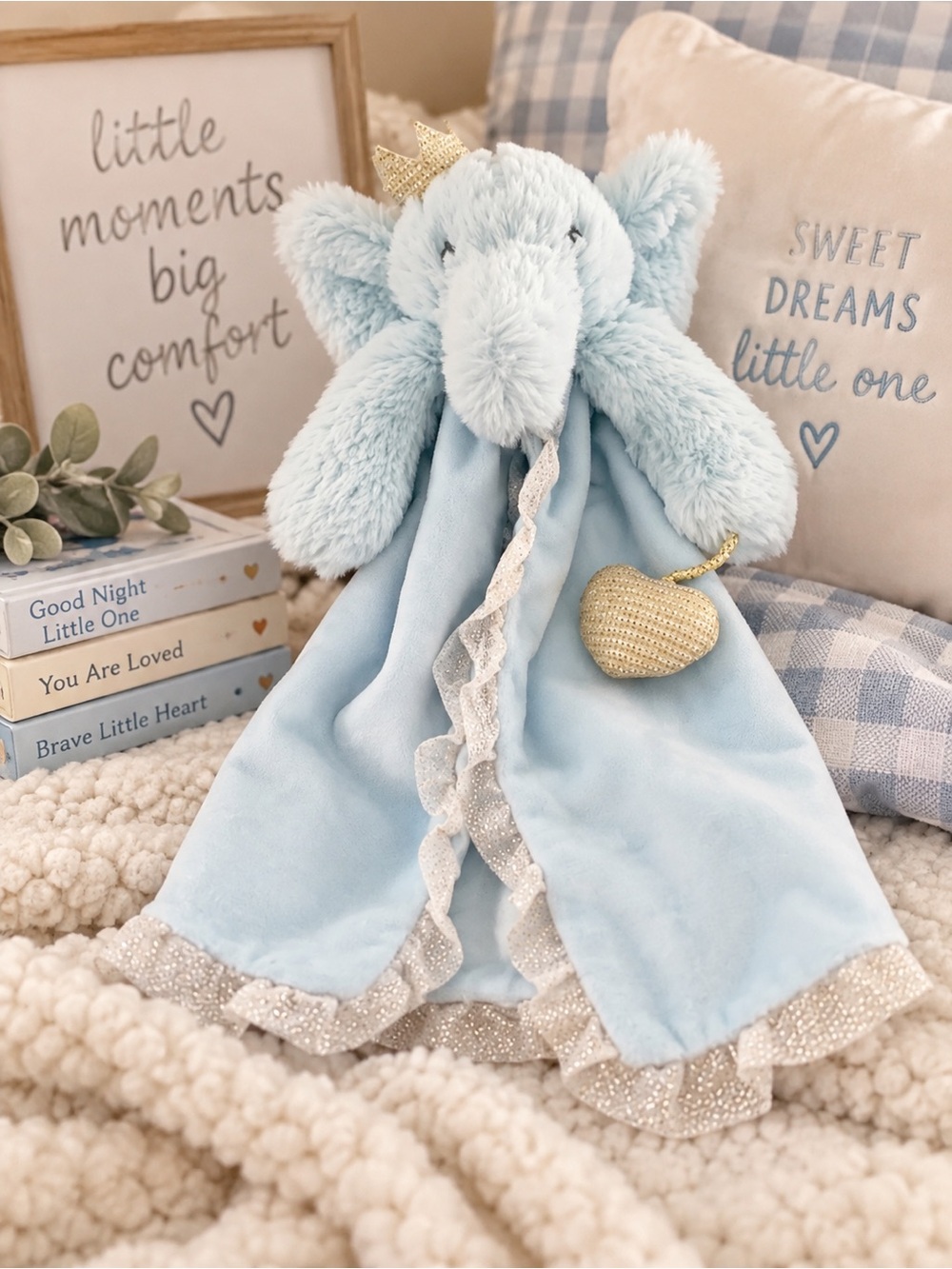 Mud Pie Blue Elephant Prince Shimmer Lovie Security Blanket Plush super soft 💙